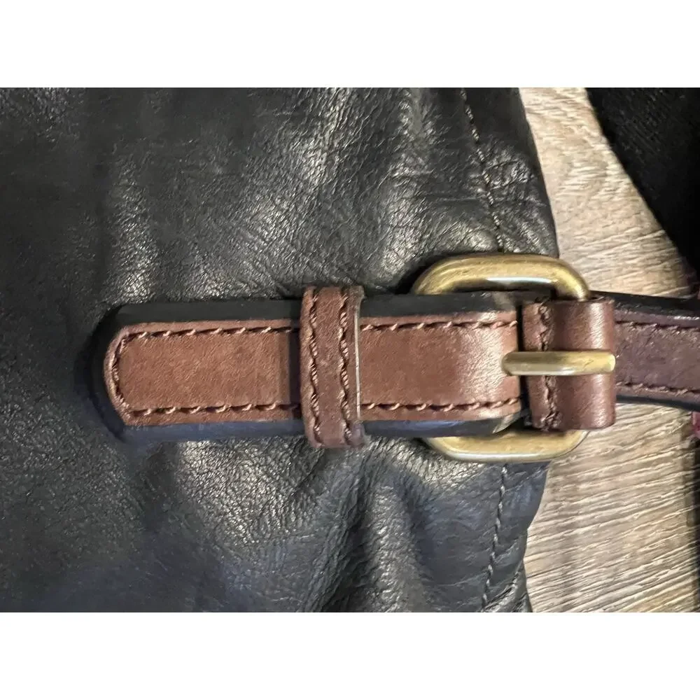 Vintage Fossil Explorer Black Leather Foldover Satchel Crossbody‎ Bag